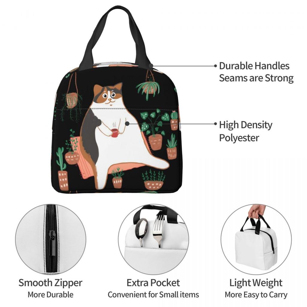 Calico Cat With Pot Plants Cat For Mom Insulated Lunch Bag for Women Kids Leakproof Food Boxes Thermal Lunch Box Tote