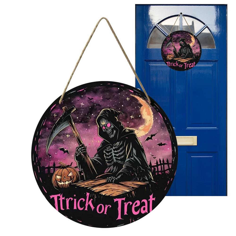 Halloween Witch Signs Pumpkin Porch Wooden Ornament Skull Decorative Signs Festive Home Ornament for Front Door Wall Window