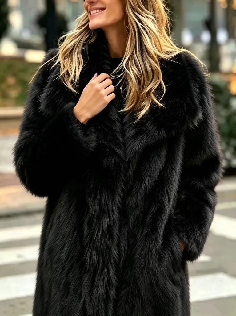 European and American Imitation Fur Large Lapel Collar Long Artificial Coat Long Fashion Imitation Fox Fur Coat Medium and Long C