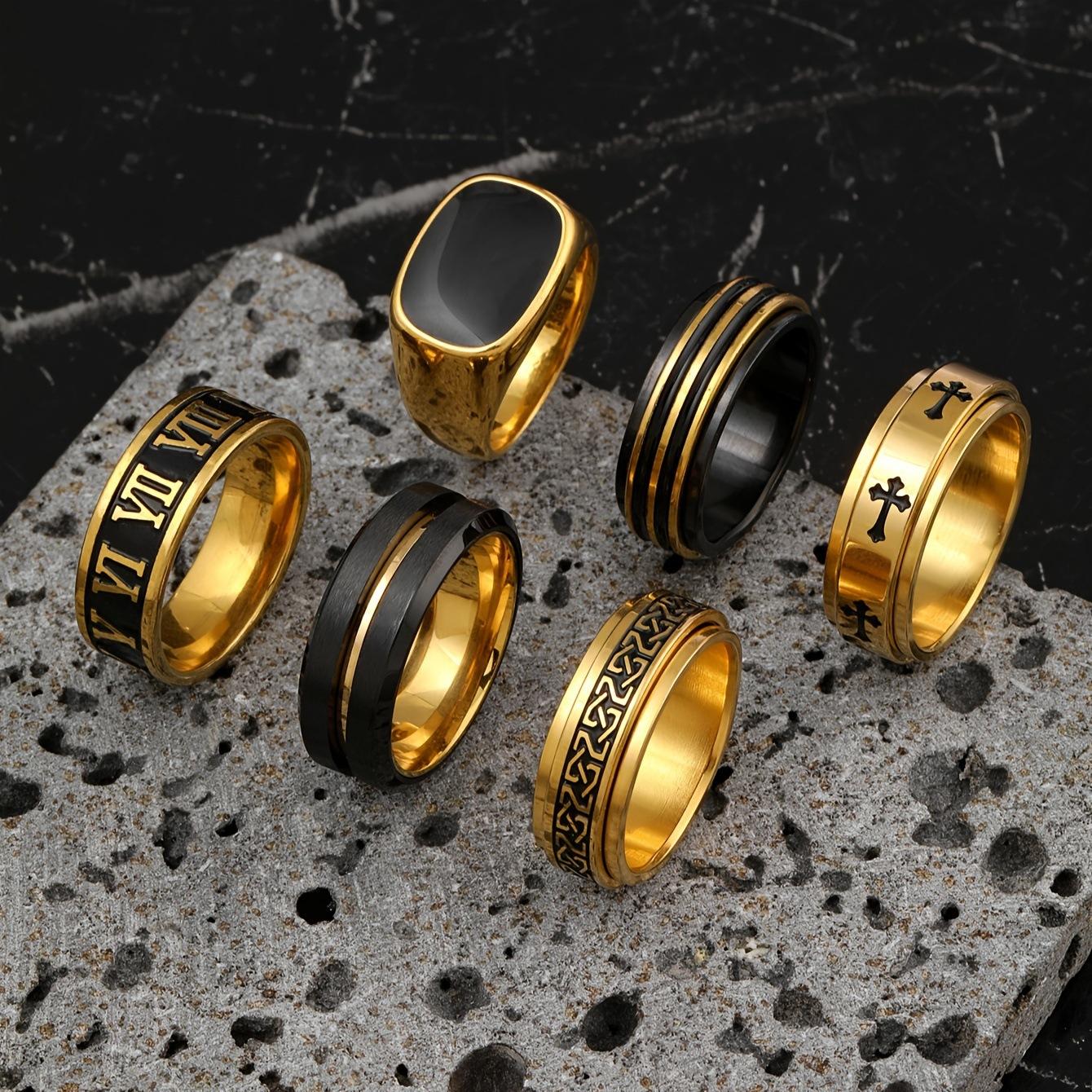 

Stainless Steel Ring Corrosion Blackened Oil Rotatable Ring Hip Hop Punk Style Titanium Steel Jewelry Set 9No.