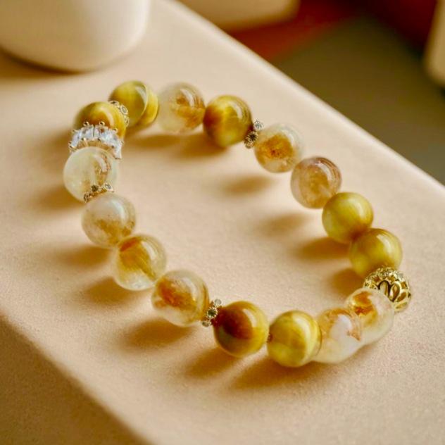 

Women s Gold Tiger Eye & Yellow Crystal Bracelet - Attract Wealth, New Chinese Style, High-End Design.