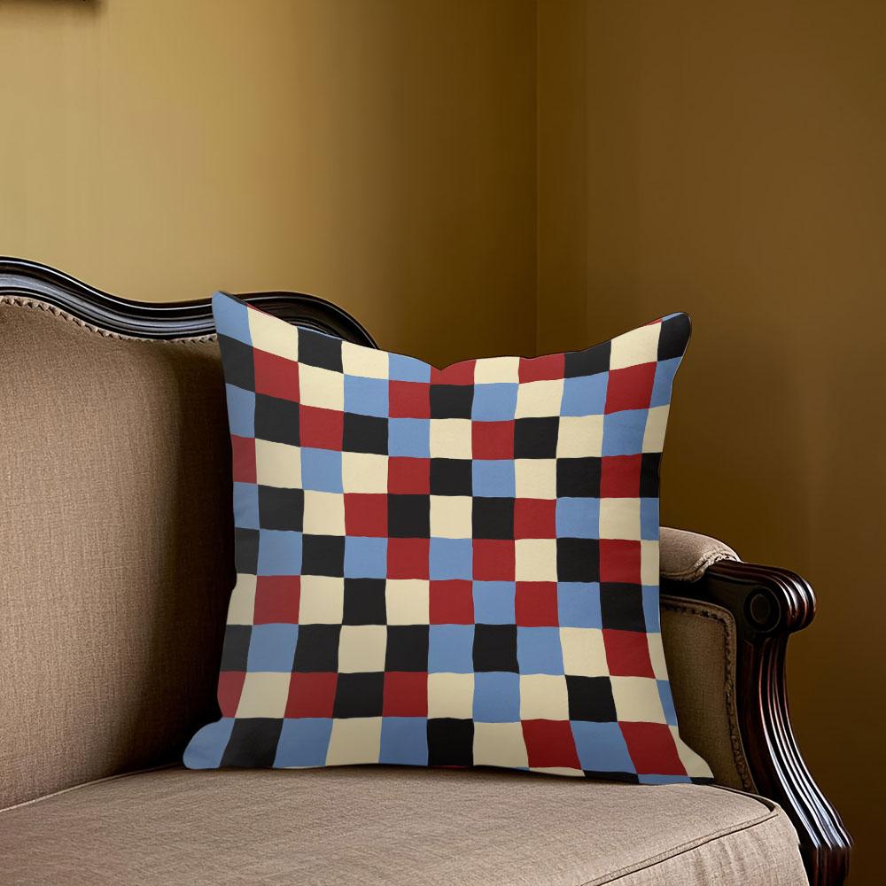 Jmg Clothing Unisex Retro Check Square Jacquard Pillow Cover For Sofa Office Waist Cushion Cover Home Decorative Pillowcase