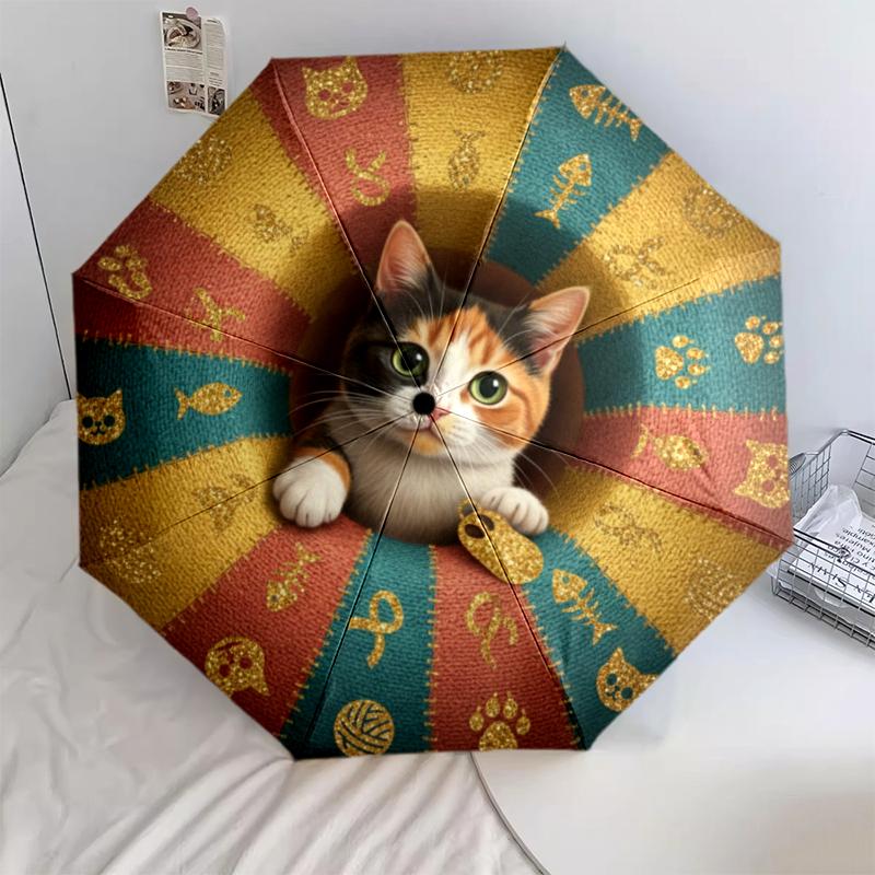 1 st Automatiskt Fällbart Paraply - Tecknat Mönster, Bärbar & Vikbar Design med 8 Ribbor, Jul- Födelsedagspresenter