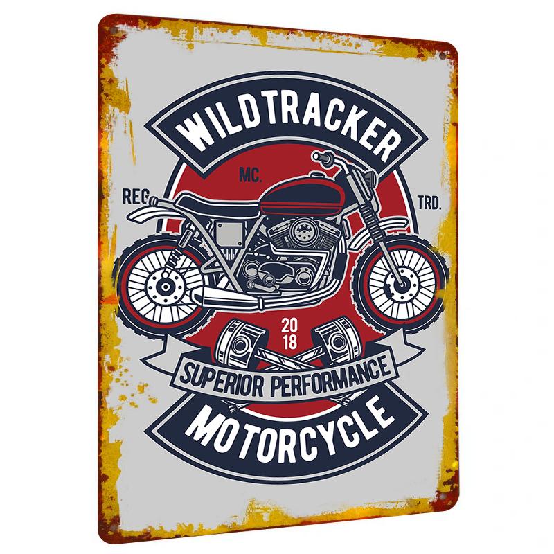 Wildtracker Motorcycle MC Custom Metal Wall Art Retro Vintage Chopper Engine Decor for Garage 20x30cm（7.8x11.8inch）