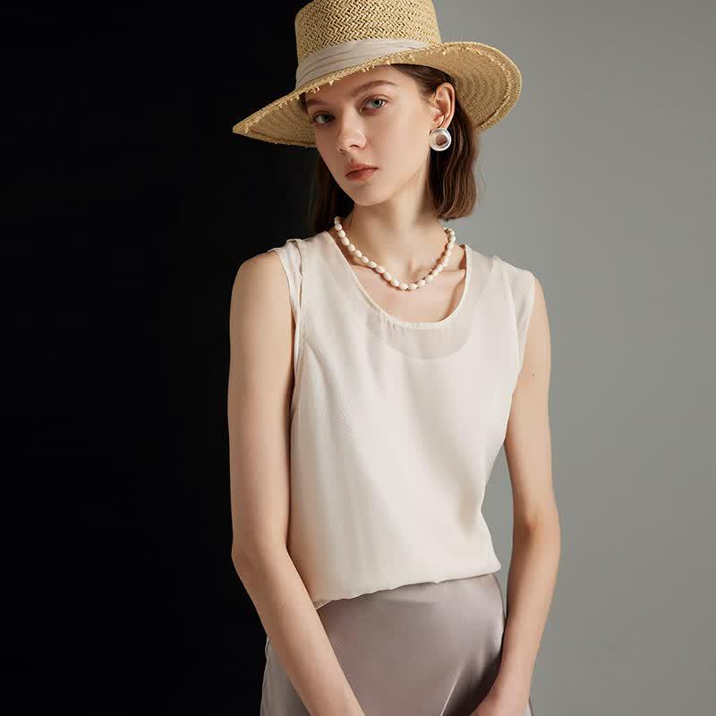 Women s Silk Blend Faux Two-Piece Sleeveless T-Shirt L