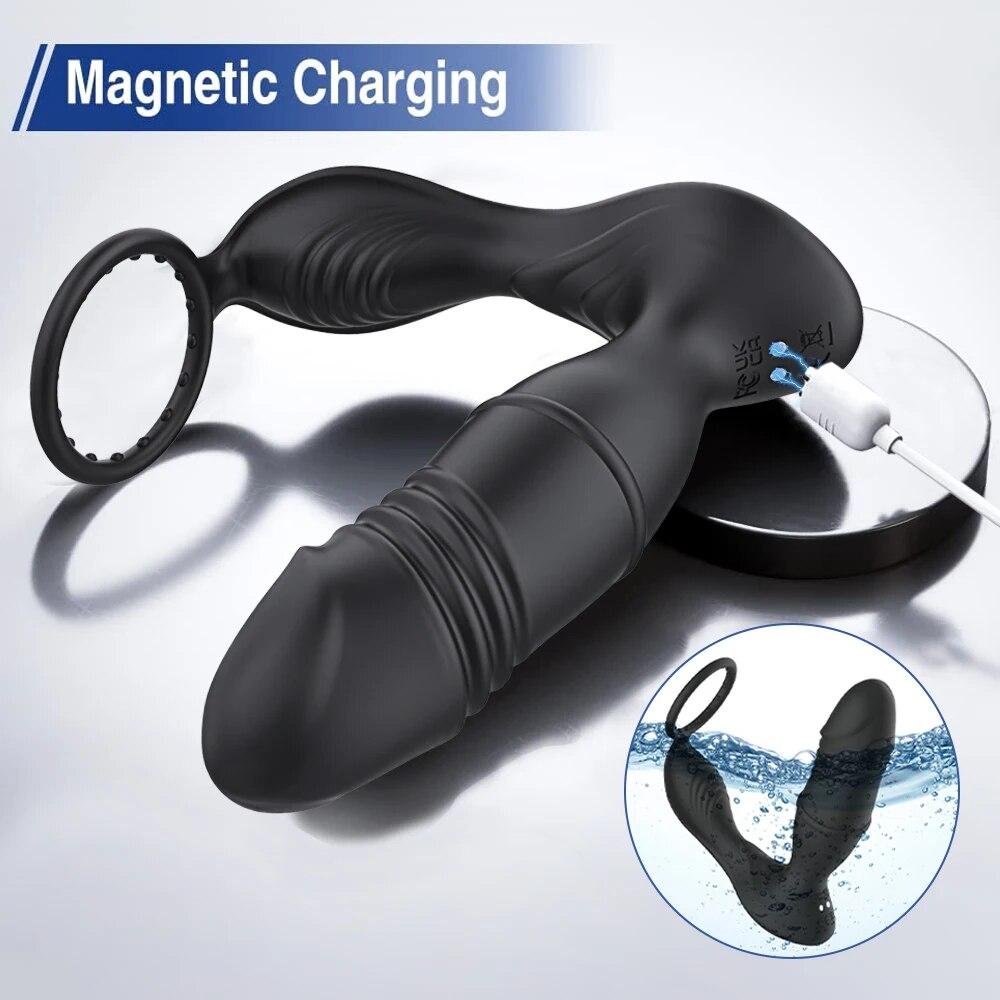 APP Controlled Anal Plug Bluetooth Thrusting Vibrator Prostate Massager Delay Ejaculation Lock Ring Butt Plug Sex Toys for Men