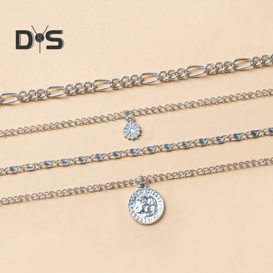 Women Necklace Multi-layered Coin Pendant Thick Hollow Chain Adjustable Length Electroplated Hip Hop Club Party Punk Neck Jewelry