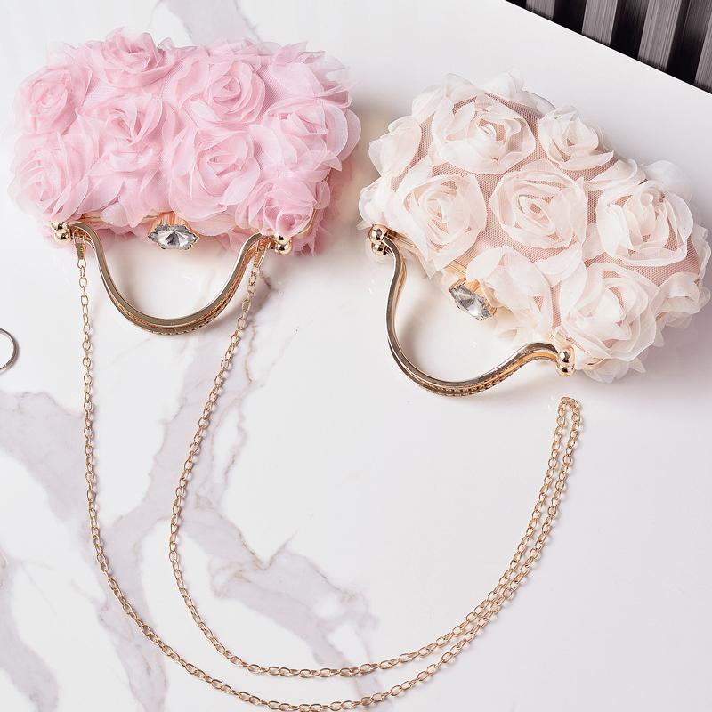 Pink Tote Bag Flower Shoulder High-end Spring Bag 2026 Luxury Designer Diamond Handbags for Woman Elegant Evening Wedding Clutch