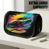 1pc Large Capacity Flip-Top Pencil Case Suitable for School & Office, Thickened Oxford Pencil Bag with Double-Layer Zipper & Retro Car Neon, Multifunc