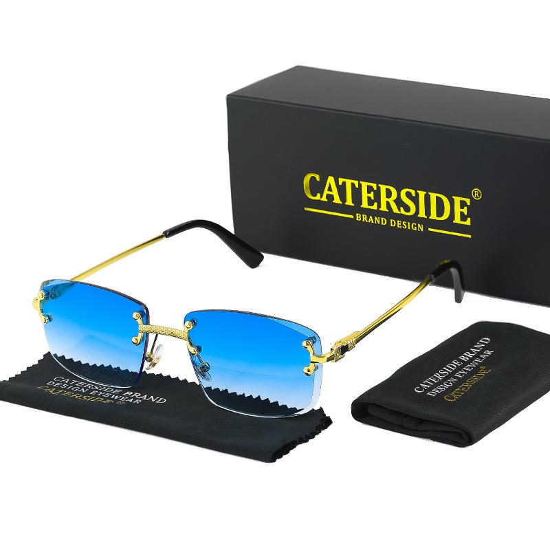 

CATERSIDE Retro Rimless Square Sunglasses Men Women UV400 Small Gradient Sun Glasses For Men Popular High Quality Party Eyewear As Photos Showing