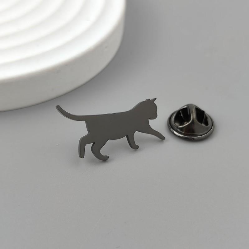 

European American Cute Cat Stainless Steel Brooch Men s Versatile Coat Shirt Cufflinks Suit Pin Accessories 18K