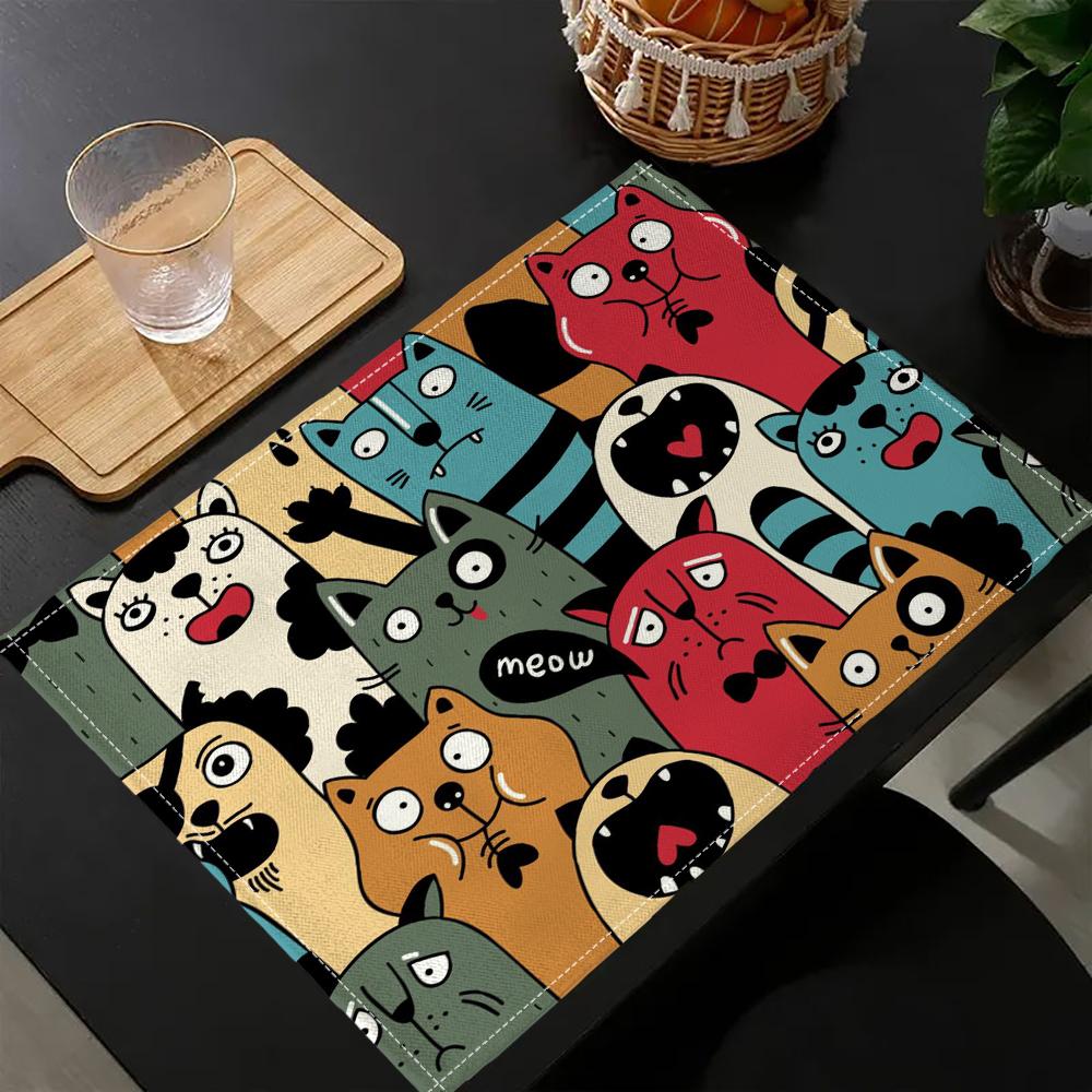 Cartoon-Cute Cat Kitchen Placemat Dining Table Mats Drink Coasters Western Pad   Home Decor 5.27