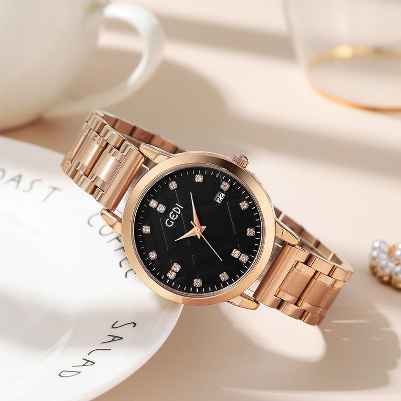 

Fashion Calendar Steel Belt Quartz Watch Ladies Rhinestone Niche Light Luxury Personality Student Watch