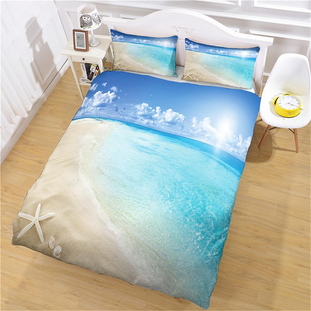 Bedding Collection Blue Ocean Sea 3D Quilt Duvet Cover Pillowcase Kids Bed Comfortable Bed Collection Twin King Bedding Fashion
