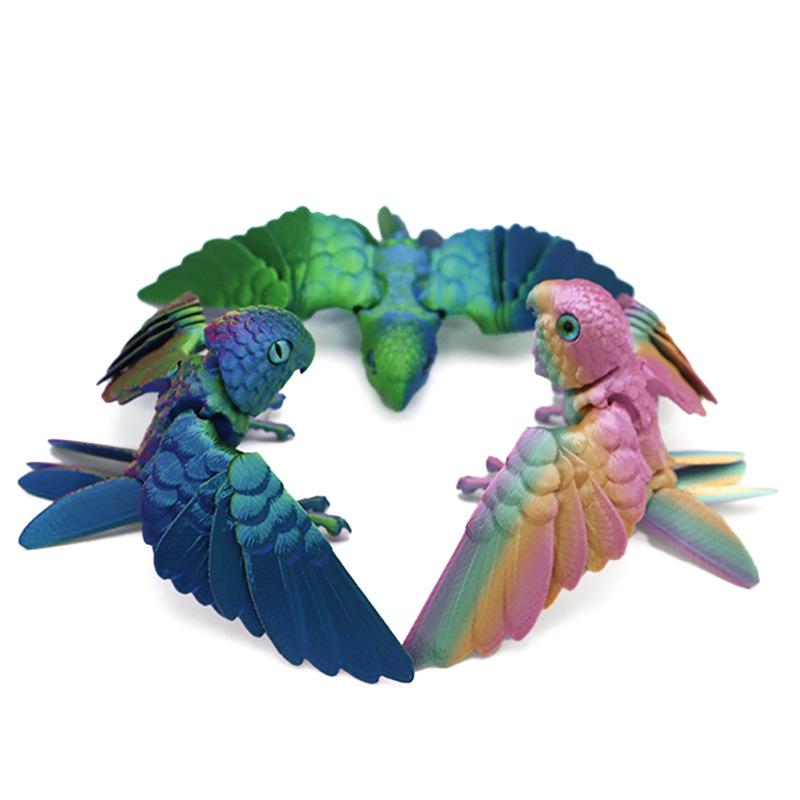 3D Printing Parrot Figures Multi-Joint Movable Simulation Animal Movement Model for Home Accessories Kids Gift Room Decoration