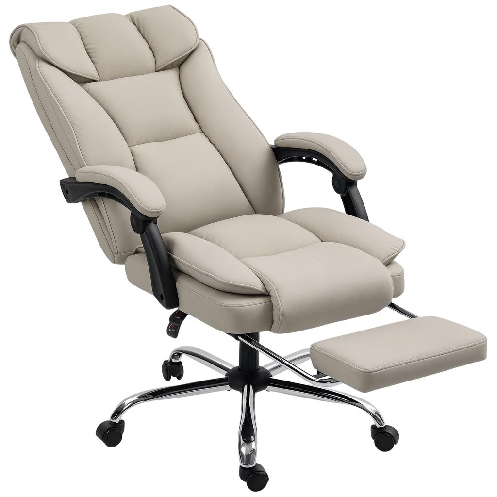 Pet-Friendly Faux Leather Computer Desk Chair, Executive Office Chair with Footrest and Double-Layer Padding, Khaki