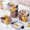 Stapelbarer 4-Fächer-Lebensmittelaufbewahrungsbehälter - Transparente luftdichte Kunststoffbox für Snacks, Gewürze & Küchenorganisation