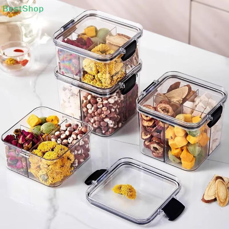 Stapelbarer 4-Fächer-Lebensmittelaufbewahrungsbehälter - Transparente luftdichte Kunststoffbox für Snacks, Gewürze & Küchenorganisation