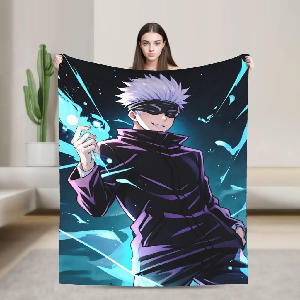 Gojo Satoru Flannel Blankets Winter  Warm Soft Throw Blanket for Kids Adult Couch Bed Funny Bedspread Sofa Bed Cover