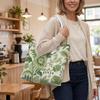 Elegant Green Floral Tote Bag for Daily Shopping and Casual Commute Use