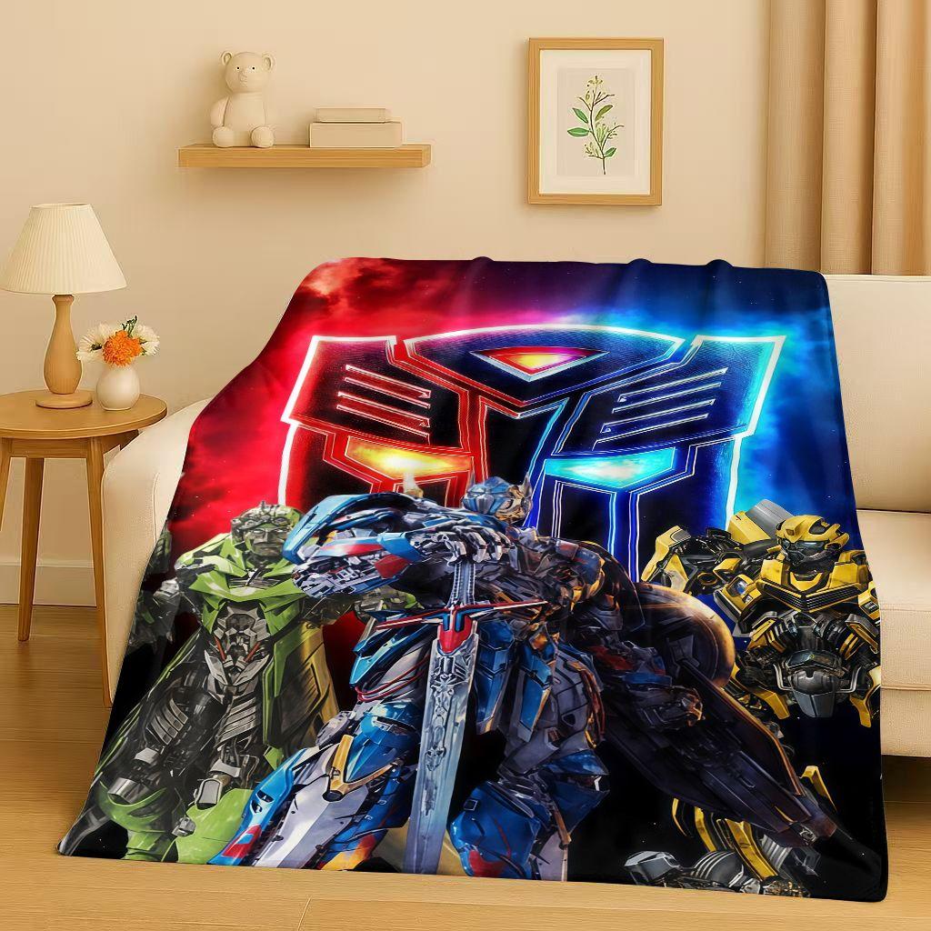 HD Cartoon T-Transformers Optimus Prime Bumblebee Flannel Blanket,Soft Warm Plush Throw for Home Bedroom Bed Sofa Cover Office