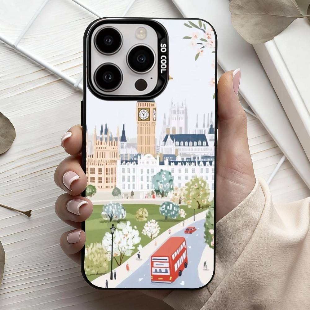 L-London Bus England Big B-Ben Phone Case For iPhone17,16,15,14,13,12,11 Plus,Pro Max Candy Silver Plated Inside Cover