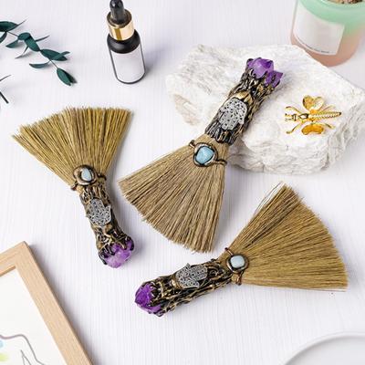 Halloween Faux Amethyst Besen Figurine Handgemachte Healing Stein Gefälschte Kristall Mini Hexe Besen Dekoration Ornament Festival Geschenk