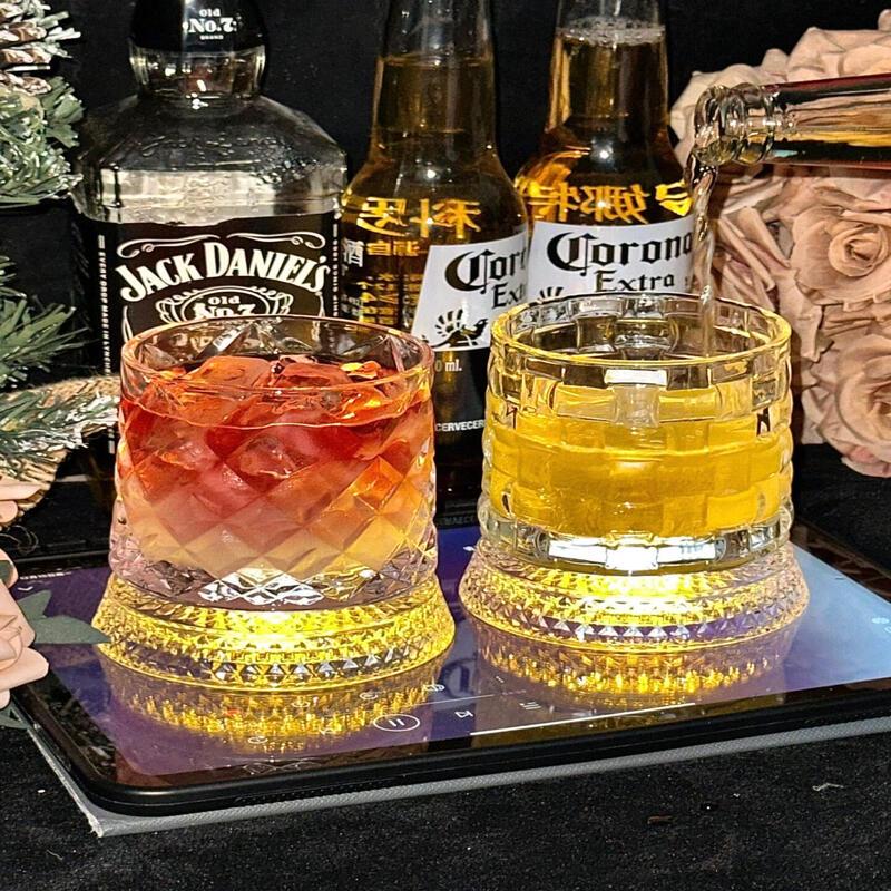 Rotating Whiskey Glass Set with Luminous Coaster