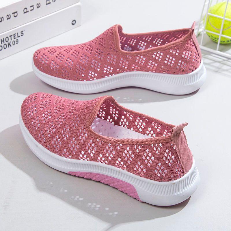 Old Beijing cloth shoes, women's mesh breathable casual shoes, soft-soled anti-slip mesh shoes, flat-soled one-foot mom shoes