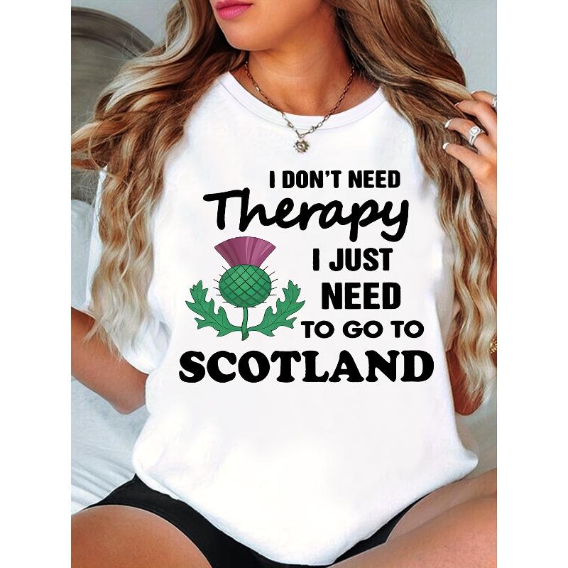 Casual Loose Short-Sleeve Summer T-Shirt with a Scotland Letter Print Design S белый