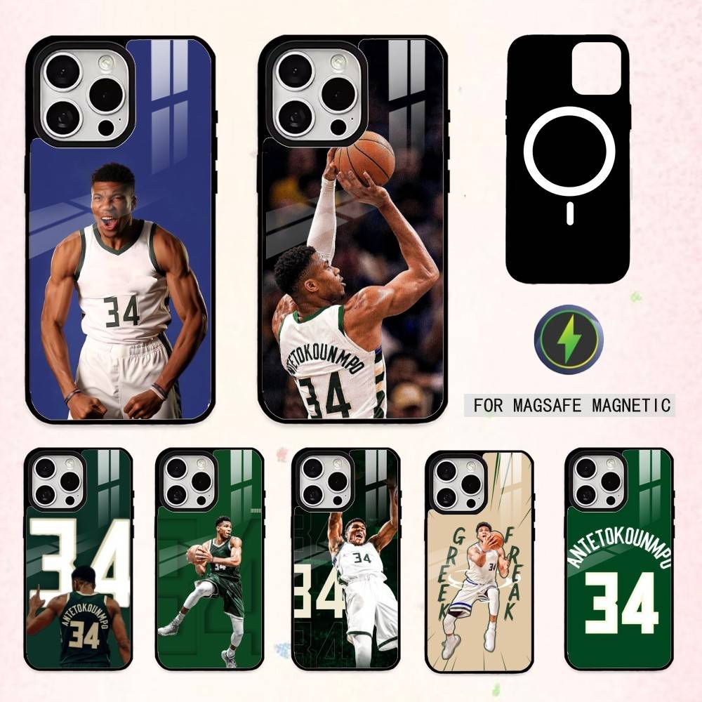 Giannis Antetokounmpo 34 Phone Case For iPhone17,16,15,14,13,12,11 Plus,Pro Max Magnetic For Magsafe Wireless Charging
