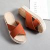Ladies Summer Casual Shoes Big Size Outside Wear Sandal Slippers Female Retro Hemp Rope Weaving Thick Bottom Leisure One Word Slippers Female