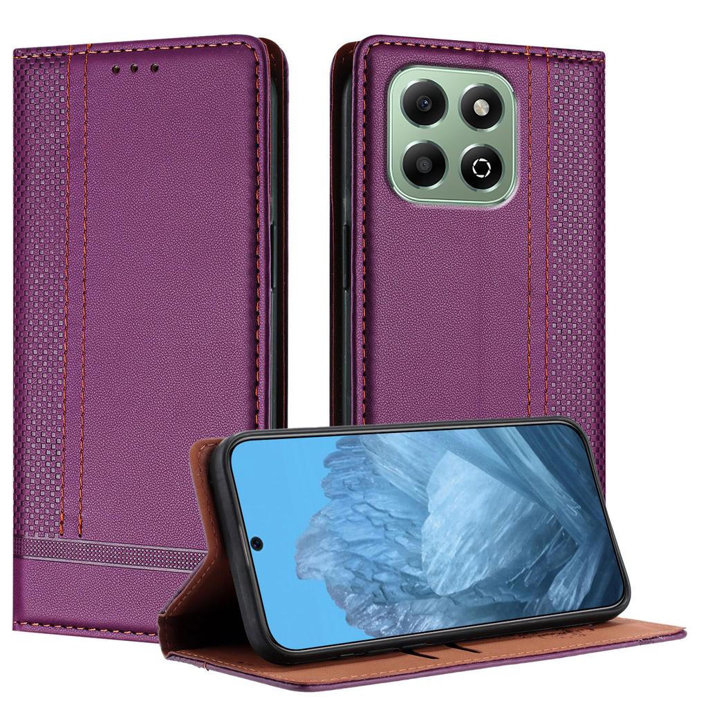 For Honor X6b 4G Case L-Shaped Grid Pattern Leather Stand Phone Cover with Card Slots