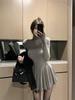 Women's Autumn/Winter Slimming High Neck Fluffy Skirt Dress - Versatile Solid Color, Spicy Girl Style