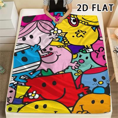 1Pc Mr. Men Little Miss Print Flannel Blanket, High Quality Comfortable for All Seasons, Home Decor, Warmth and Comfort, Perfect for Christmas Gifts