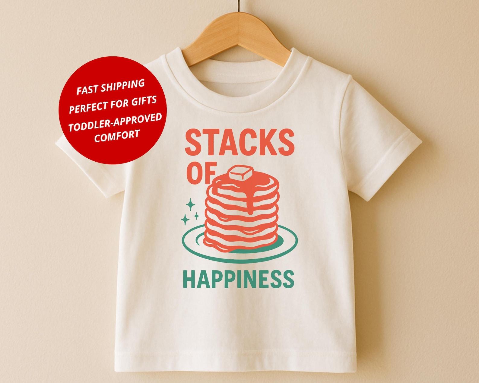 Foodie Toddler Shirt: Stacks of Happiness Pancake Tee for Kids, Cute Breakfast Foodie Shirt, cotton blend, Size 2T-5T 110