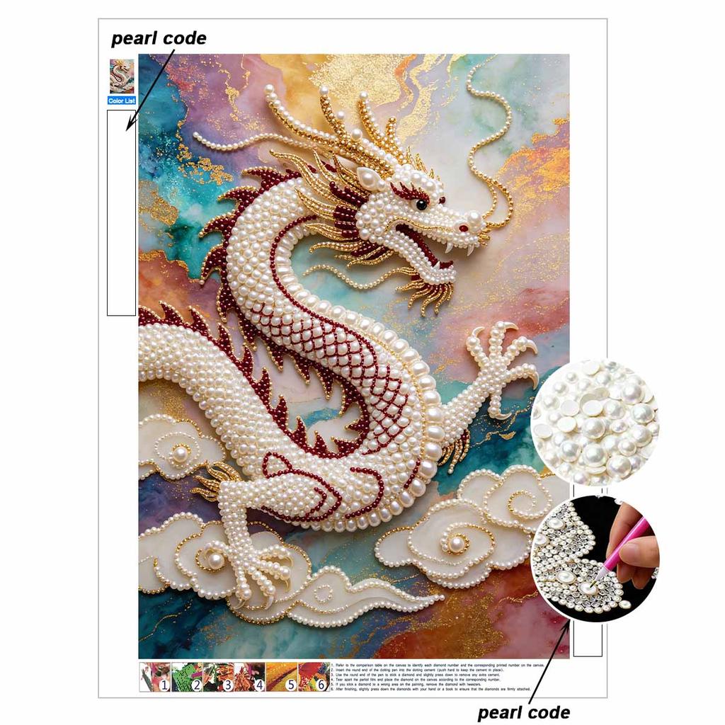 Pearl Painting Art Painting Kit for Adults and Beginners, Elegant Chinese Dragon Sparkling Painting Craft Home Wall Decor Handmade Gift