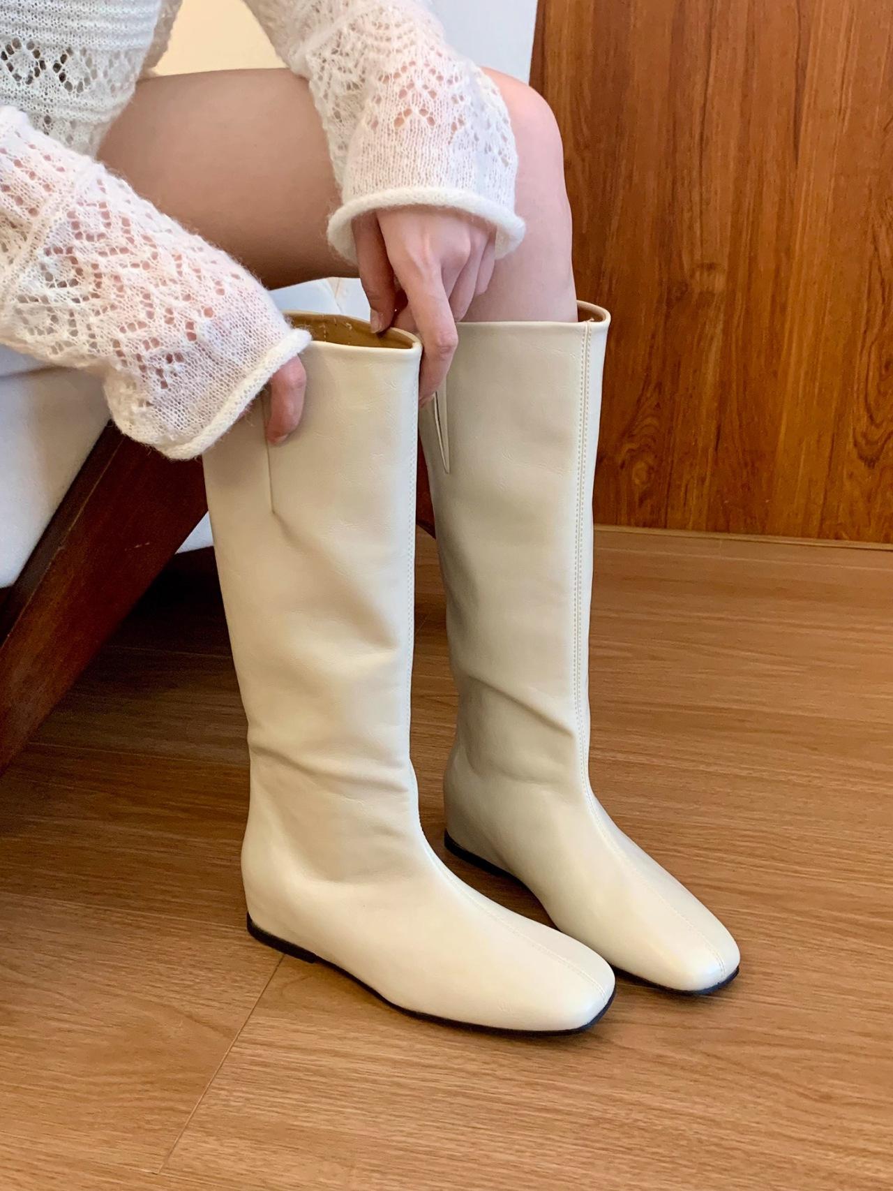 

Inner Height Increasing Vintage Mid-Calf Modern Boots Women s 2026 Autumn New Beige Fashion Boots for Women Elegant Botas Mujer 40 бежевий