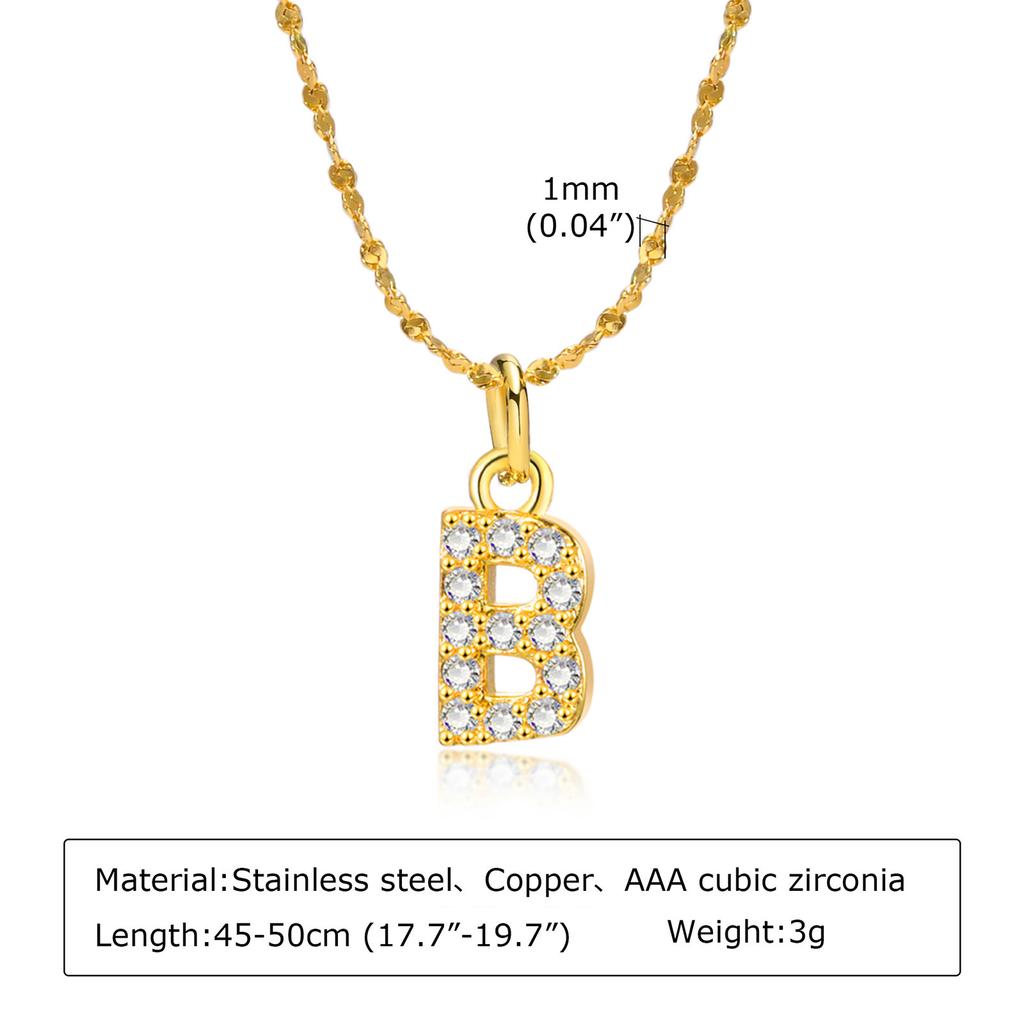A-Z Initial 26 Letters AAA Cubic Zirconia Pendants Necklace For Women, Stainless Steel Dainty Charm Necklaces Fashion Jewelry