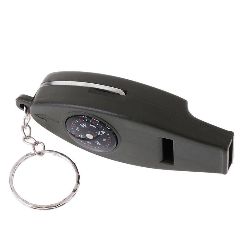 Sifflet de survie extérieur 4 en 1 Boussole Loupe Thermomètre & Porte-clés Edc