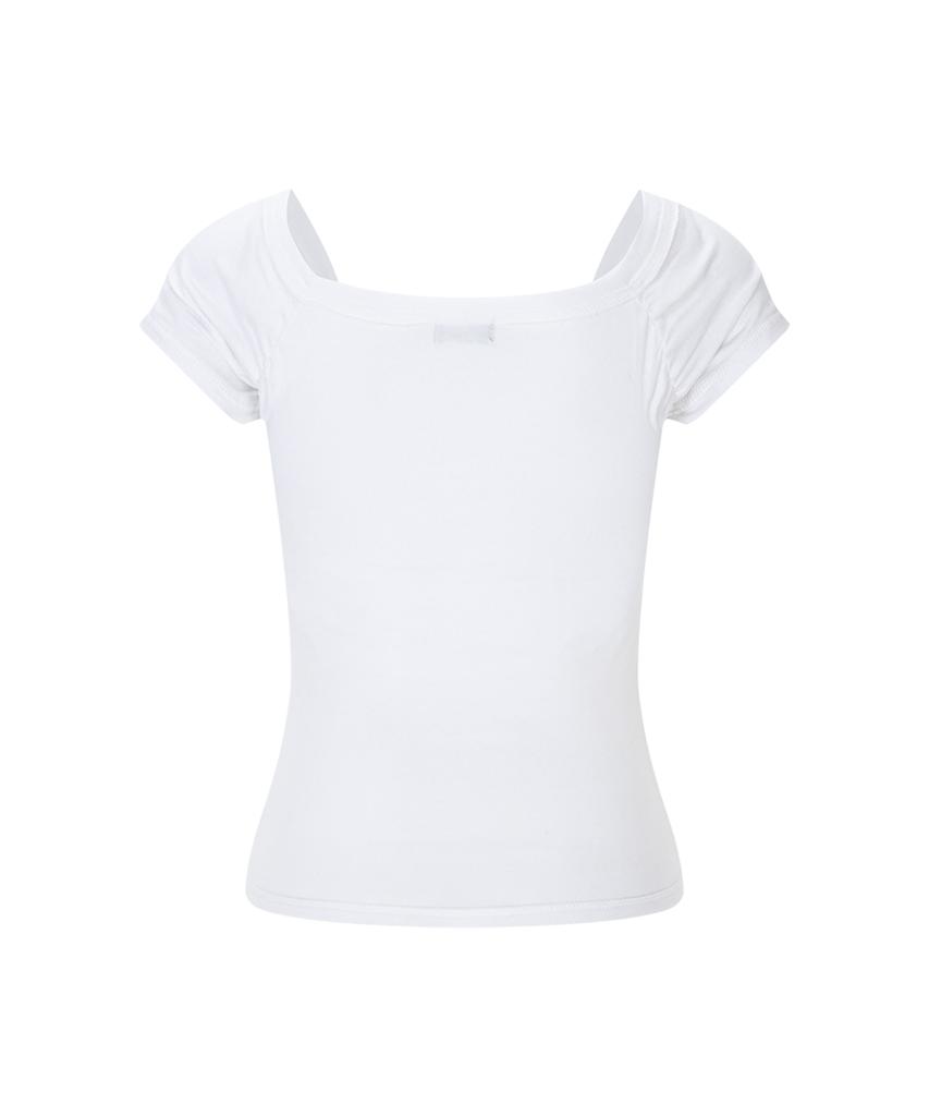 Peullijeunopallou Marin Strap Shirring Short Sleeve Top (White)