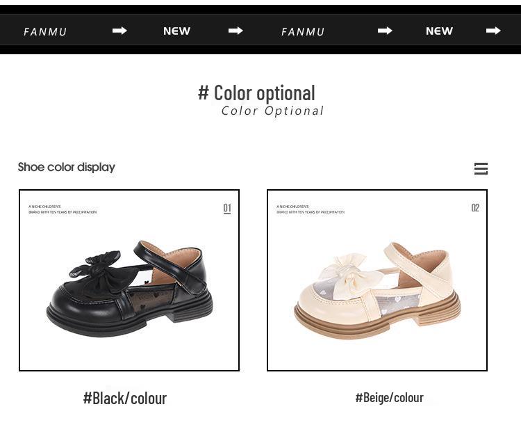 Girls' 2025 Spring/Summer Leather Bow Princess Shoes - Breathable Mesh Fashion Sneakers