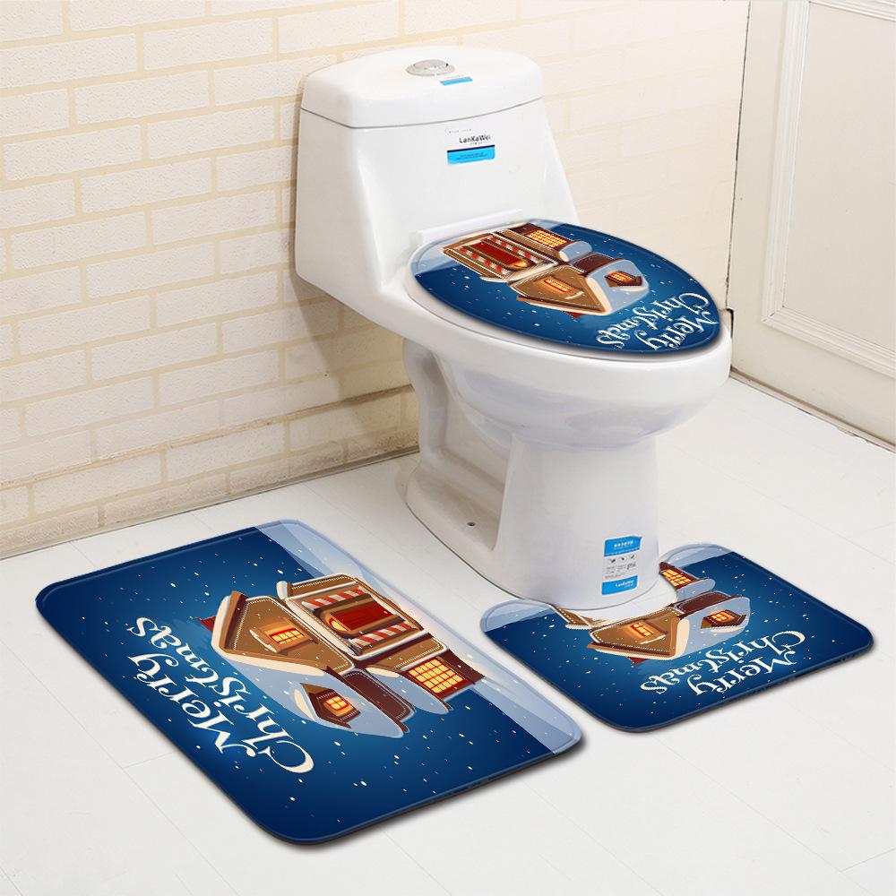 Christmas Bathroom Floor Mat Toilet Three-Piece Set