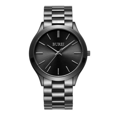 Montre BUREI Analogique Quartz Simple Élégante Étanche Grand Cadran Noir Montre Bracelet Populaire Élégante Gentleman Business Décontractée Cadeau Homme Homme