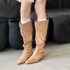 Fashion Fashion Flock Women Knee High Boots Heels Shoes With Height Increasing Ladies Long Modern Boots Female Slip On Shoes lady