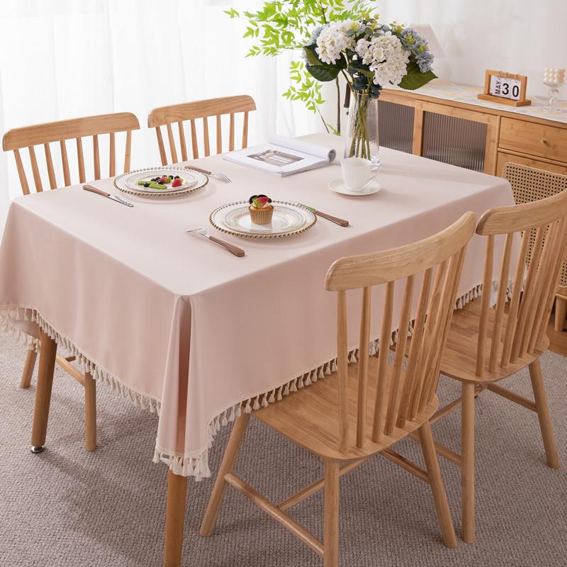 Pvc Tablecloth Waterproof, Oil-Proof And Anti-Scalding Leave-In Dining Table Cloth Household Rectangular Macaron Solid Color Fringed Coffee Table Mat