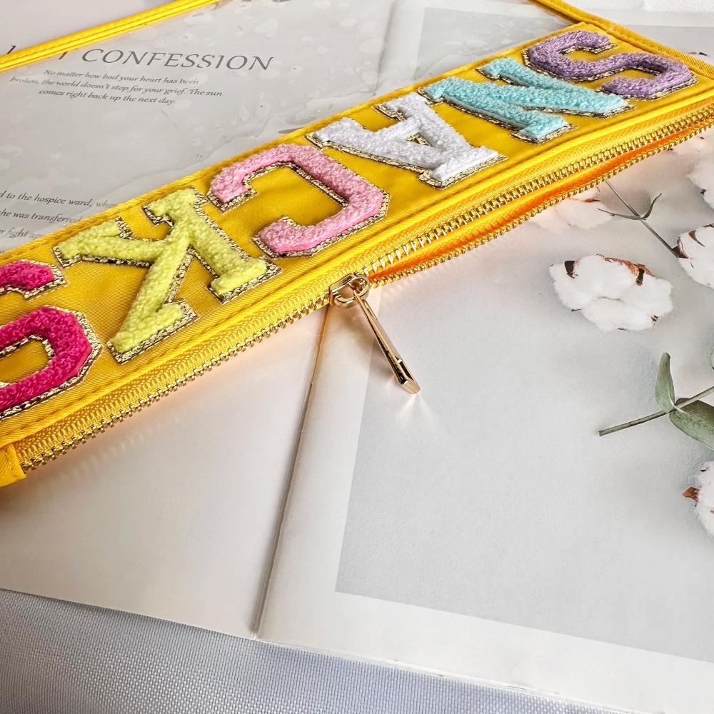 Transparent PVC Embroidery Cloth Stickers Travel Waterproof Cosmetic Bag Creative Letters Patch Handheld Makeup Organizer