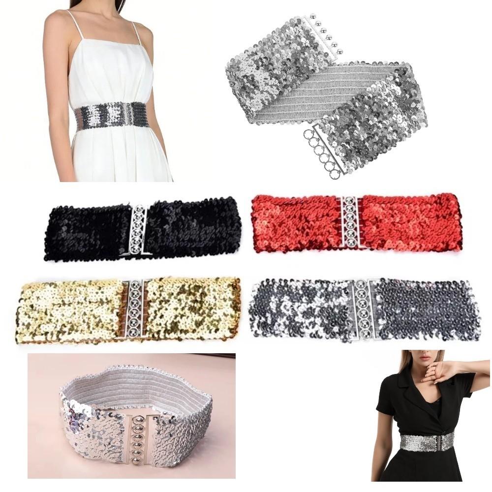 Metal Buckle Sequined Wide Corset Belt Wide Elastic Elastic Waspie Belt Casual Wear