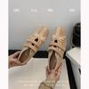 Cowhide version~ Korean niche Mary Jane shoes women's Velcro sports and leisure single shoes bow ballet training shoes
