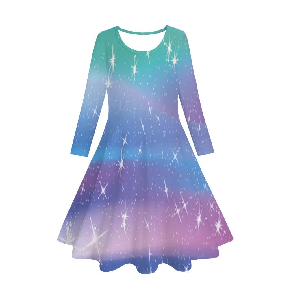 Girls' 3D Galaxy Dress Long Sleeve Summer Spring Vacation Daily Holiday Princess Beautiful Sweet Kids 4-12 Years Casual Dress A Line Dress